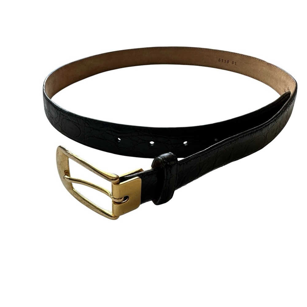Bespoke Black Genuine Caiman Crocodile Brass Buckle Mens Belt Size 34